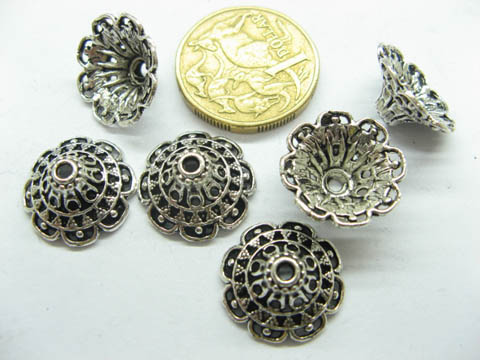 50 Silver Plated Metal Flower Bead Caps 19mm - Click Image to Close