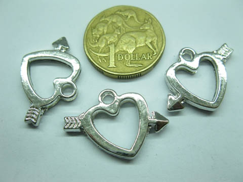 100 Alloy Metal Heart Beads Pendants Jewelery Finding - Click Image to Close