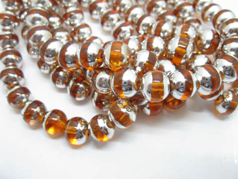 5 Strands Orange Silver Foil Glass Round Beads 8mm - Click Image to Close