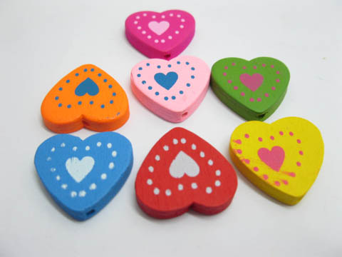 200 Heart Shape Wooden Beads Mixed Color - Click Image to Close