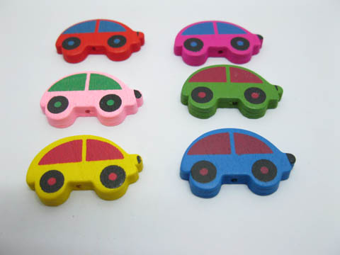 200 Car Vehicle Wooden Beads Bulk Mixed Color - Click Image to Close