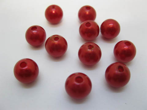 500 Red Round Simulate Pearl Loose Beads 10mm - Click Image to Close