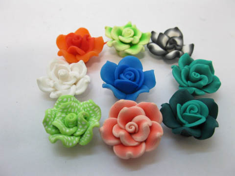50Pcs Rose Fimo Beads Frangipani Jewellery Finding Mixed Color - Click Image to Close