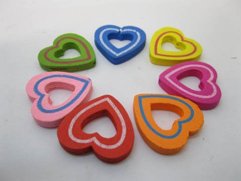 200Pcs Hollow Heart Wooden Beads Mixed Color - Click Image to Close