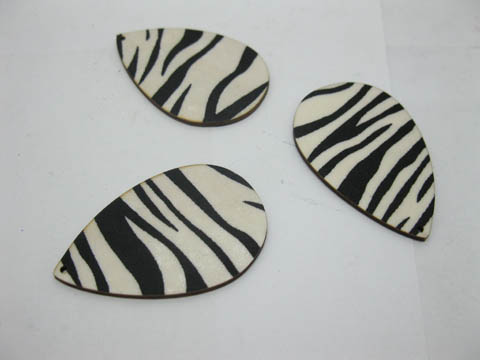 100 Zebra-Stripe Teardrop Wooden Beads 55mm long - Click Image to Close