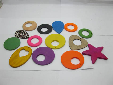 90 Colorful Wooden Beads Assorted Style - Click Image to Close