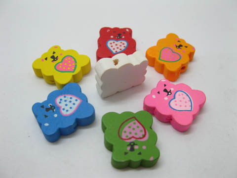 200Pcs Wooden Lovely Bear Beads Mixed Color - Click Image to Close