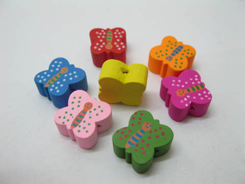 200Pcs Butterfly Wooden Beads Mixed Color 14mm - Click Image to Close