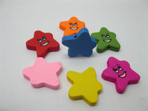 300Pcs Colourful Smile Face Star Wooden Beads Mixed - Click Image to Close