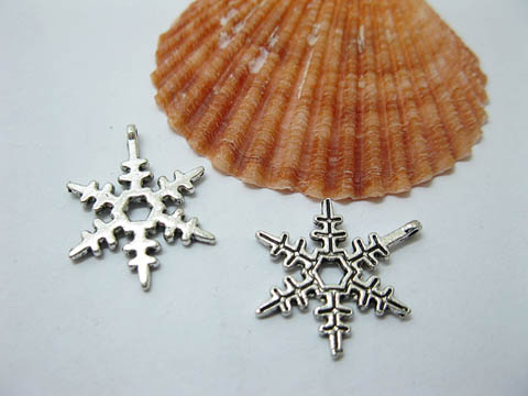 200 Bulk Xmas Snowflake Beads Pendants Jewelry Findings - Click Image to Close