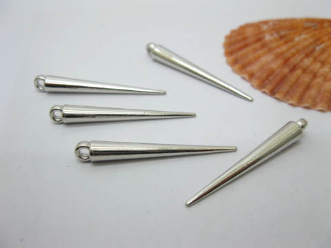 200 Silvery Spike Charms Pendant Finding For Jewelry Making 35mm - Click Image to Close