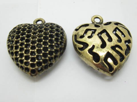 10Pcs New Heart Beads Pendants Charms Jewelry Finding 30x30x12mm - Click Image to Close