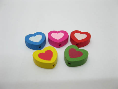 270 New Love Heart Wooden Beads Mixed Color - Click Image to Close