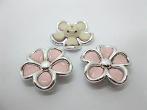 40Pcs Blossom Flower Hairclip Jewelry Finding Beads - Pink - Click Image to Close