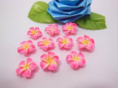 100 Pink Fimo Beads Frangipani Jewellery Finding 1.5cm - Click Image to Close