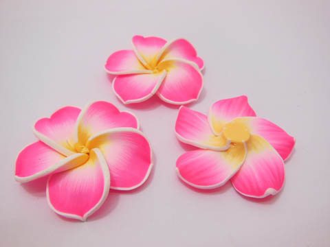 20 Pink Fimo Beads Frangipani Jewellery Finding 4.5cm - Click Image to Close