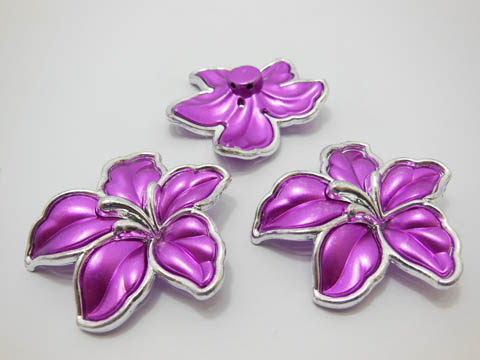 30Pcs Fuschia Flower Hairclip Jewelry Finding Beads 5.5x5cm - Click Image to Close