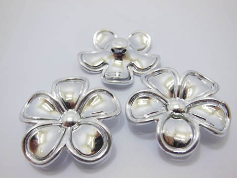 30Pcs Silver Plated Flower Hairclip Jewelry Finding Beads 4.5cm - Click Image to Close