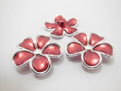 30Pcs Red Flower Hairclip Jewelry Finding Beads 4.5cm - Click Image to Close