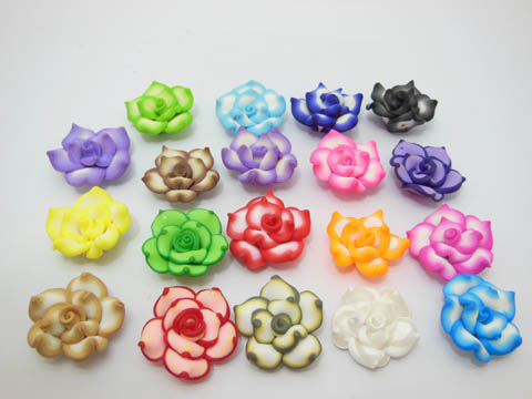 100 Fimo Rose Flower Beads Jewellery Findings Mixed Color - Click Image to Close