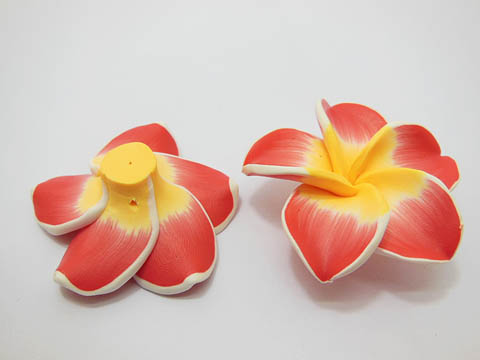 50 Red Fimo Beads Frangipani Jewellery Finding 5cm - Click Image to Close
