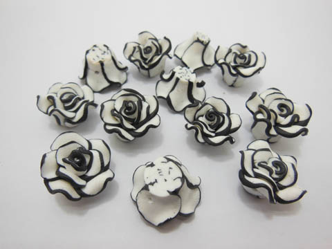 195 Black White Fimo Rose Flower Beads Jewellery Findings 2cm - Click Image to Close