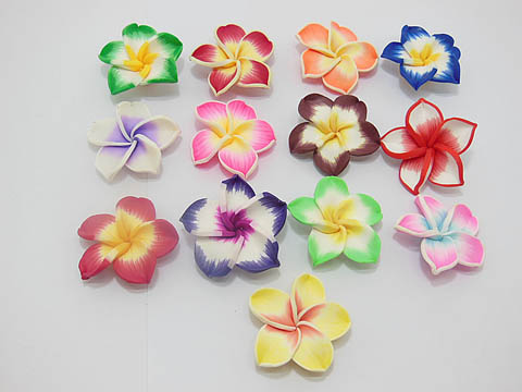 20 New Fimo Bead Frangipani Jewellery Finding 3.2cm Mixed - Click Image to Close