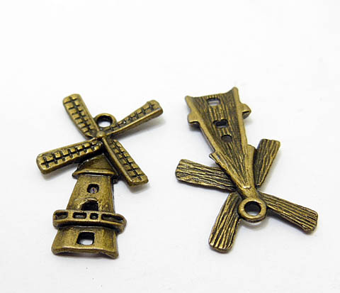 100Pcs Bronze Color Windmill Charms Beads Pendants 23x17mm - Click Image to Close