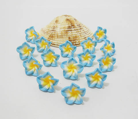 100 Light Blue Fimo Beads Frangipani Jewellery Finding 15mm - Click Image to Close