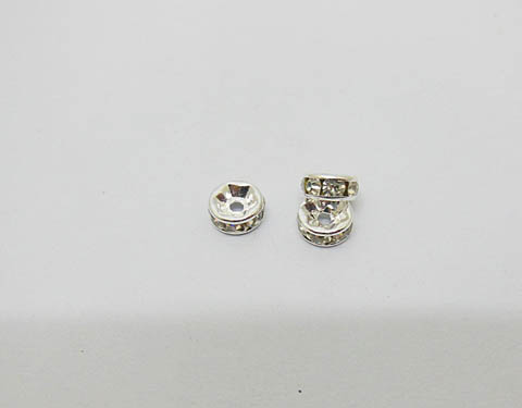 100Pcs 6mm Silver Flower Rhinestone Rondelle Spacers Beads - Click Image to Close