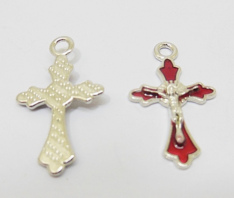 100X Enamel Red Cross Pendant Jewellery Finding 3.1x2.8x0.3cm - Click Image to Close