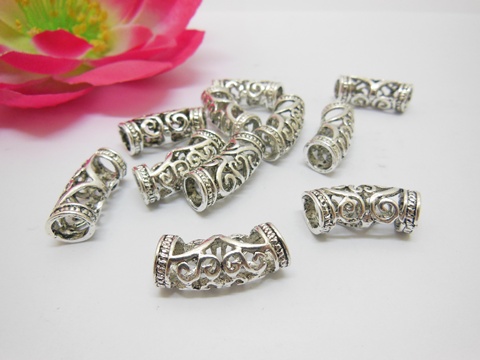 100Pcs Metal Filigree Curved Spacer Tube Beads 25mm - Click Image to Close