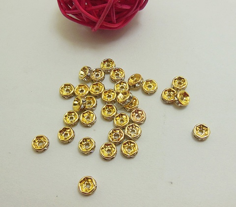 100Pcs 5mm Golden Flower Rhinestone Rondelle Spacers Beads - Click Image to Close