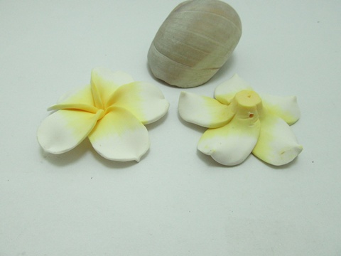 20Pcs White Fimo Beads Frangipani Flower Jewellery Finding 54mm - Click Image to Close