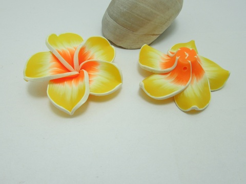 50 Yellow&Orange Fimo Beads Frangipani Flower Jewellery Finding - Click Image to Close