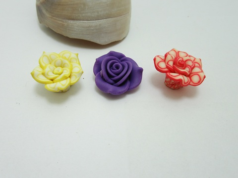 100Pcs Fimo Beads Rose Flower Jewellery Finding 20mm Dia. Mixed - Click Image to Close