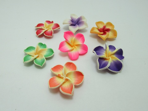 100Pcs Fimo Beads Frangipani Flower Jewellery Finding 32mm Dia. - Click Image to Close
