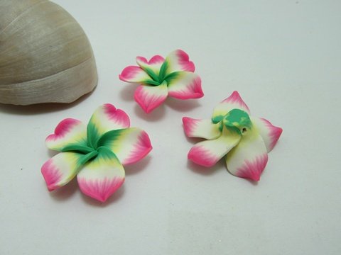 100Pcs Pink Fimo Beads Frangipani Flower Jewellery Finding 33mm - Click Image to Close