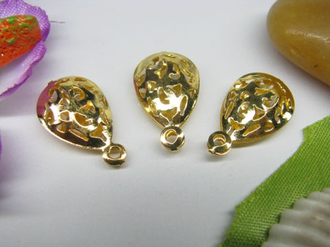 200Pcs Golden Plated Metal Filigree Teardrop Beads Charms - Click Image to Close