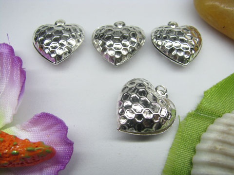 100Pcs Silver Plated Metal Tin Heart Beads Charms - Click Image to Close