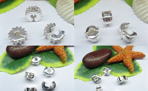 50pcs Silver Plated Mixed Style European Stopper Beads Clip Asso - Click Image to Close