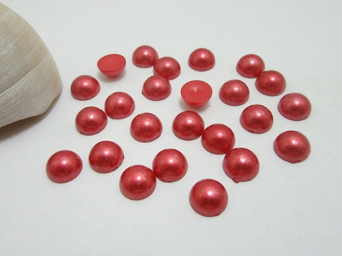 1000Pcs 10mm Red Semi-Circle Simulated Pearl Bead Flatback - Click Image to Close