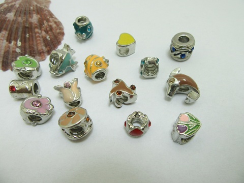 100 Alloy Charms Enamel European Thread Beads Assorted pa-m316 - Click Image to Close