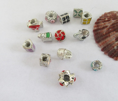 100 Alloy Charms Enamel European Thread Beads Assorted pa-m317 - Click Image to Close