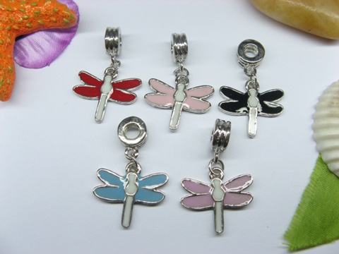20 Enamel European Thread Beads with Dragonfly pa-m67 - Click Image to Close