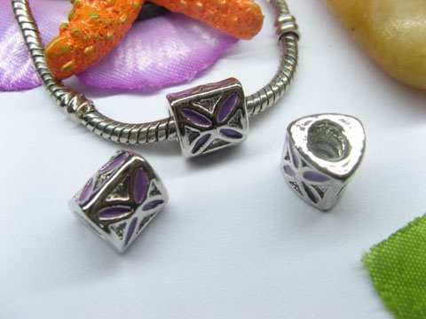 10cs Metal Purple Triangle Troll Enamel Beads Fit European Beads - Click Image to Close