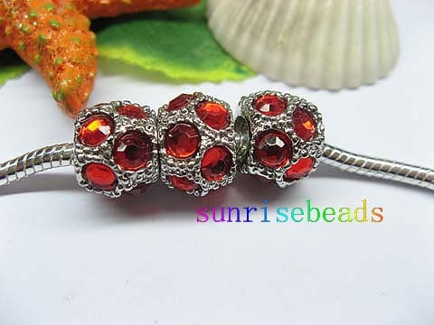 20pcs 18 KGP Beads Inlay 10 Red Crystal Fit European Beads yw-pa - Click Image to Close