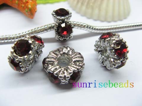20pcs 18 KGP Beads Inlay 5 Dark Red Crystal Fit European Beads - Click Image to Close