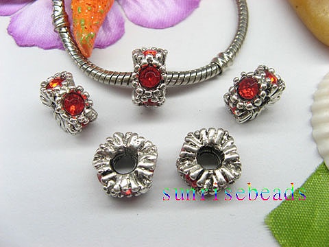 20pcs 18 KGP Beads Inlay 5 Red Crystal Fit European Beads yw-pa- - Click Image to Close