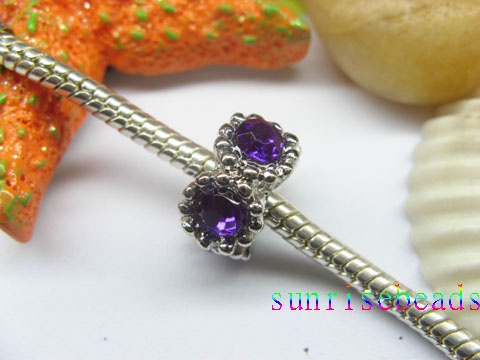 10pcs 18 KGP Beads Inlay 5 Purple Crystal Fit European Beads - Click Image to Close